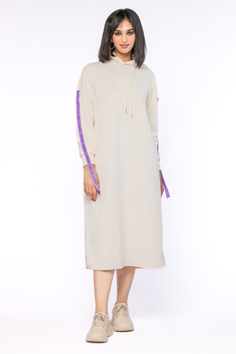 Buy hoodie dress with linings on sleeves for Women Online Blueage