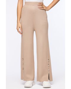 knitted pants with buttons and slits
