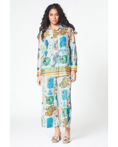 printed satin pants