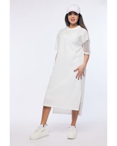 dress with print and mesh sleeves