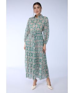 printed maxi dress with pleats