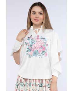 women top with open cut sleeves