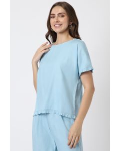 solid colored women top with ruffle