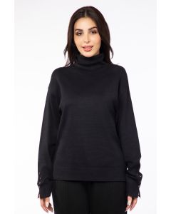 knitted women sweater with buttons on sleeves