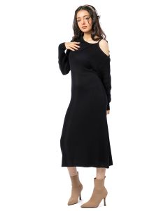 open shoulder knitted women dress