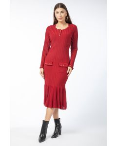 ribbed knitted women dress with flap pockets