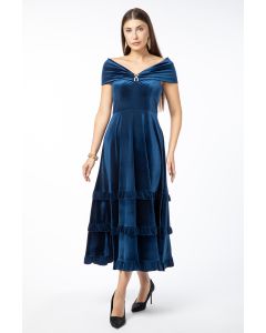 off-shoulder velvet longline women dress
