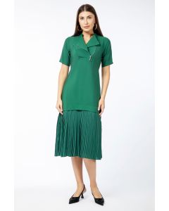 contrast fabric women dress with pleats