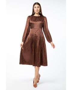 satin women dress with tone on tone printed pattern