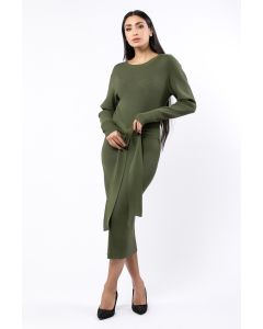 knitted women dress with waist belt