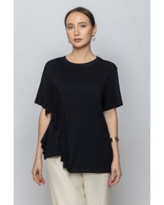 Women Asymmetric T-Shirt with Ruffled Detail