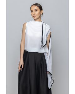 Women Sleeveless Modern Top with Cape Look and Tie Straps