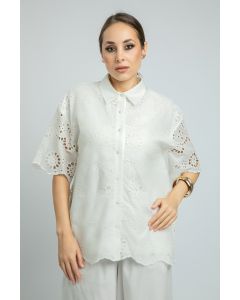 Womens Summer Shirt with Embroidered Perforated Slots