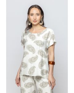 Women Short Sleeves Summer Top with Full Prints Pattern