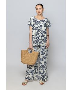 Women Flowy Wide Leg Summer Pants with Full Prints Pattern