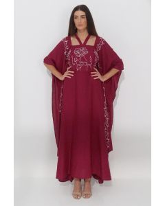 layered maxi women dress with embroidery and neck strap