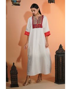 maxi women jalabiya dress with arabisque embroidery and prints