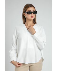 بلوزة نسائية رسمية بأكمام طويلة وياقة V