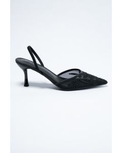 Chic Heeled Slingback Sandals - Beaded Elegance