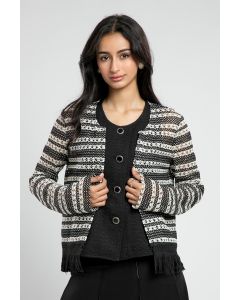Embroidered Striped Jacket with Fringe Hem