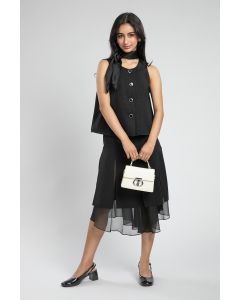 Sleeveless Textured Top with Statement Buttons