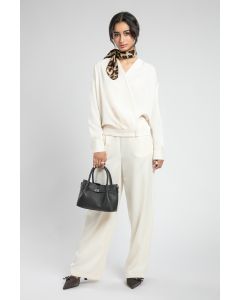 High Waist Wide Leg Pants with Button Detail