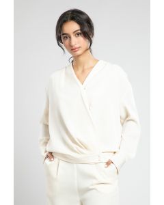 Wrap Style Blouse with Buttoned Hem