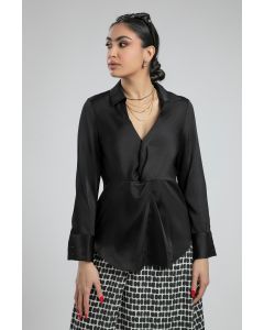 Satin Wrap Blouse with Long Sleeves