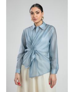 Sheer Draped Knot Shirt