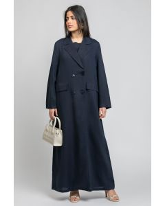 عباية طويلة بتصميم بليزر بأزرار مزدوجة