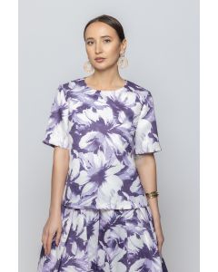 Women Short Sleeves Summer Top with Full Prints Pattern