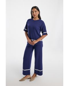 Women Knit Pants with Contrast Hem