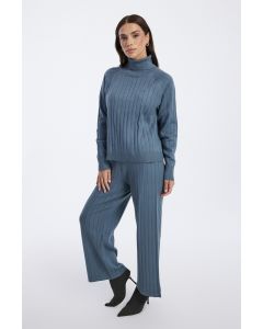 بنطلون نسائي محبوك بقصة واسعة مضلع