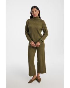 بنطلون نسائي محبوك بقصة واسعة مضلع