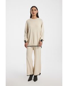 Women Knit Pants with Contrast Hem