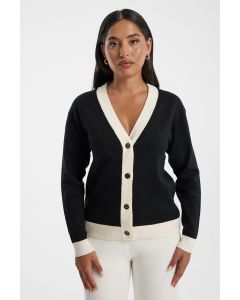 Contrast Trim Button Front Cardigan