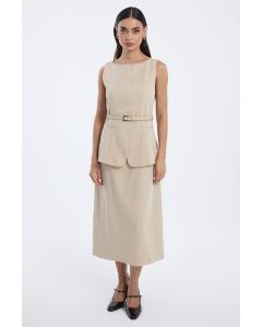 فستان نسائي بدون أكمام بحزام خصر