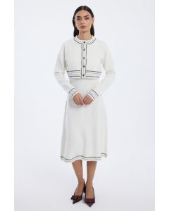 طقم نسائي محبوك فستان ميدي مع كارديجان