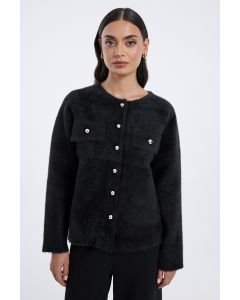 كارديغان نسائي صوفي ناعم بجيوب أمامية