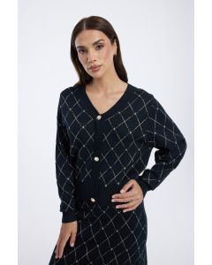 Knitted Cardigan with Checked Pattern