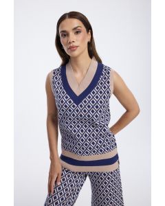 فيست محبوك بدون أكمام بنقشة هندسية