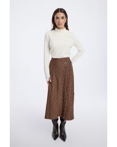 تنورة ميدي بنقشة مربعات مع إبزيم جانبي