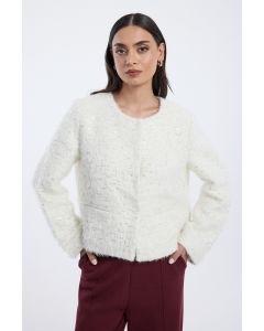 جاكيت نسائي مزين بترتر وملمس بارز