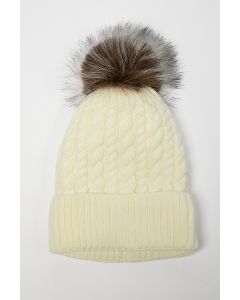 قبعة صوف محبوكة مع بوم بوم