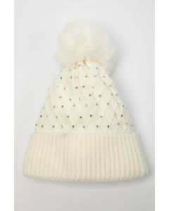 قبعة صوف محبوكة بتفاصيل خرز