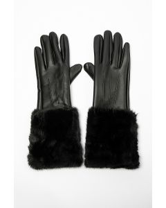 قفازات جلد صناعي مع أطراف فرو