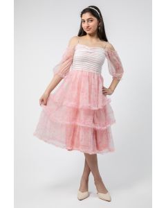 layered maxi girls dress with printed pattern
