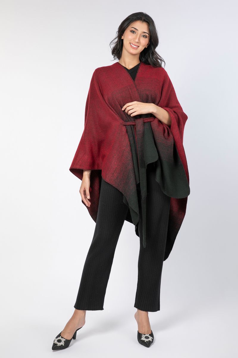 gradient colored women poncho scarf with waist belt