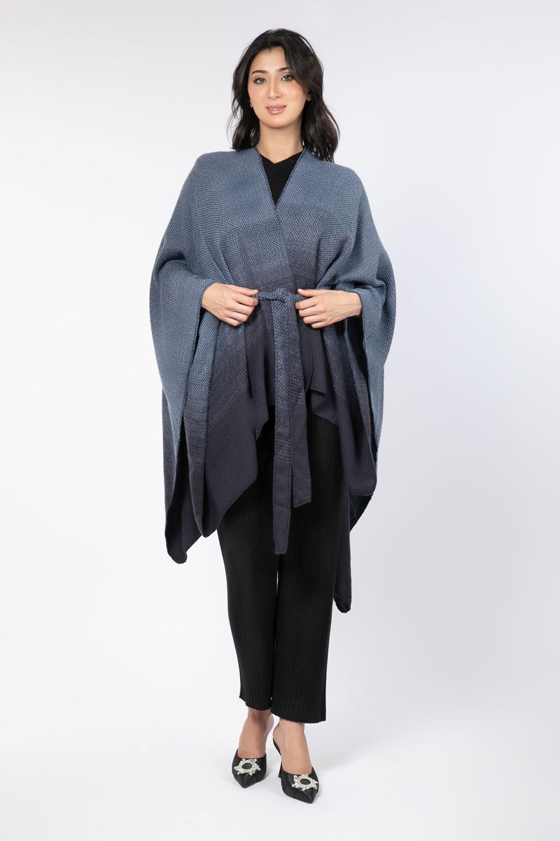 gradient colored women poncho scarf with waist belt