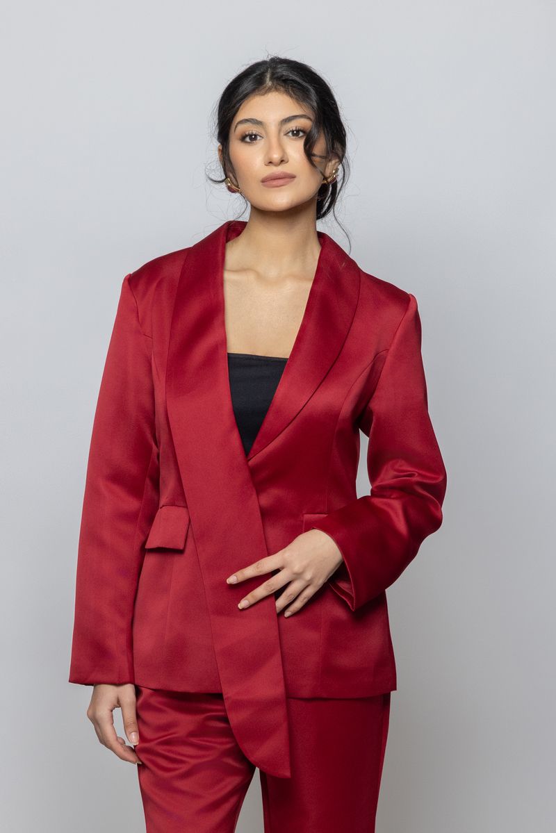Women Long Sleeves Blazer in Soft Satin Fabric
